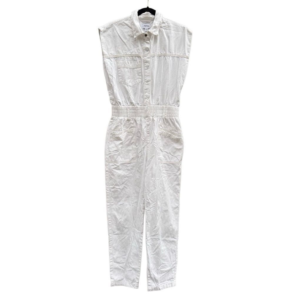 PISTOLA x Revolve Women's Rosie Cotton Jumpsuit in Porcelain White Size Medium - Picture 7 of 12